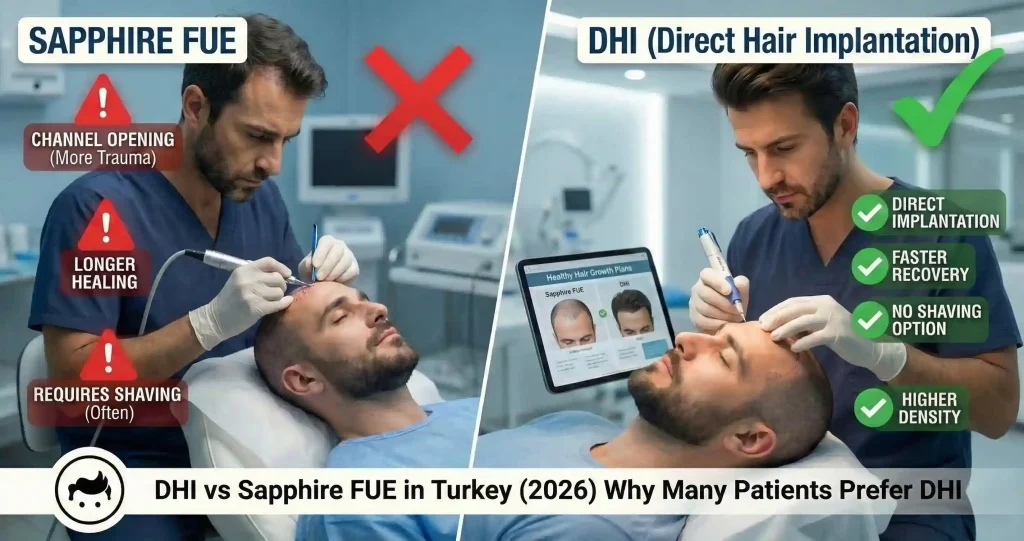 DHI vs Sapphire FUE in Turkey (2026): Why Many Patients Prefer DHI