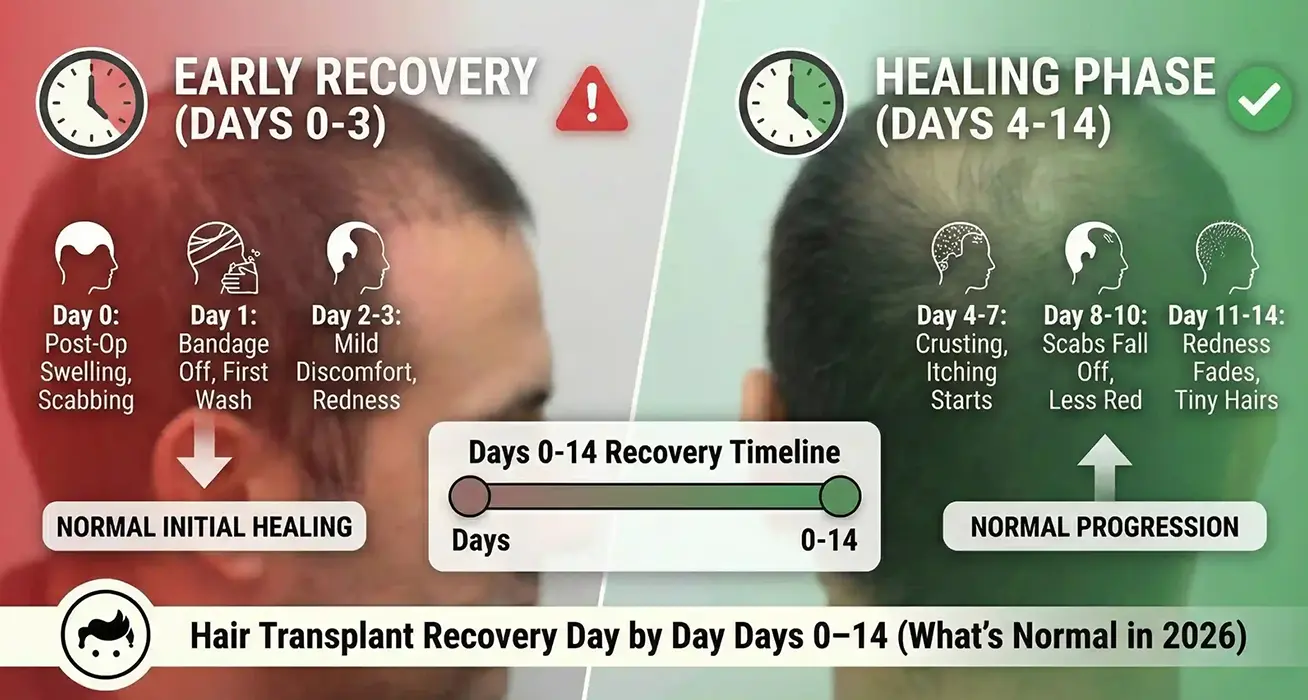 Hair Transplant Recovery Day by Day: Days 0–14 (What’s Normal in 2026)