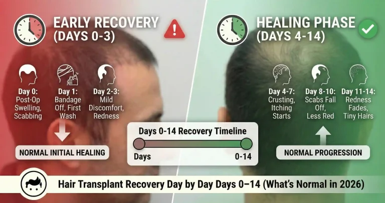 Hair Transplant Recovery Day by Day: Days 0–14 (What’s Normal in 2026)
